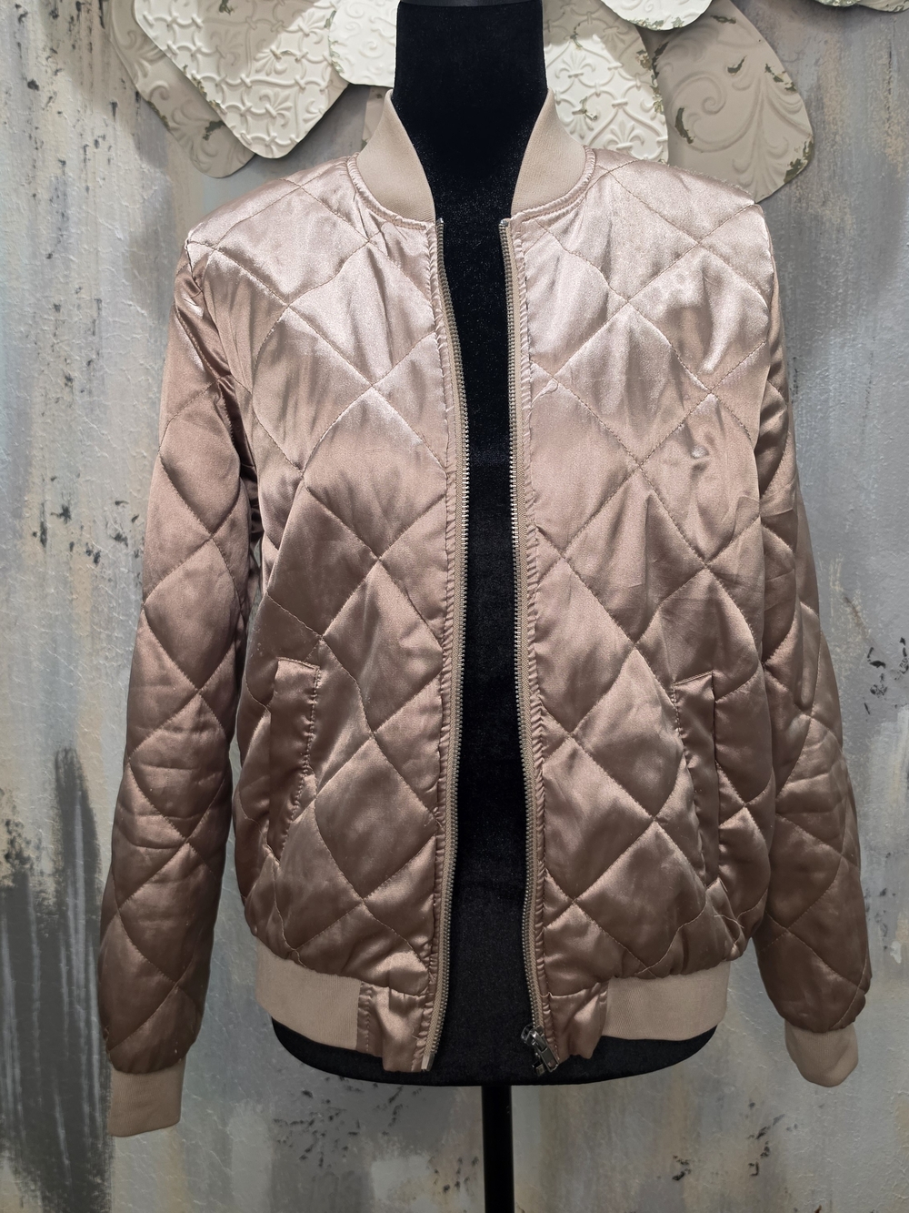 Women's Quilted Satin Bomber Jacket - Gold